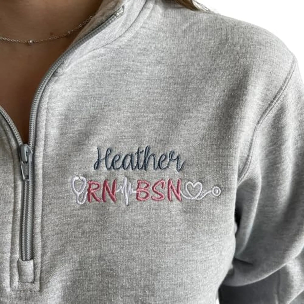 Personalized Name & Credentials Nurse Quarter Zip, Custom Minimalist RN BSN Pullover, Nurse Week Birthday Gift