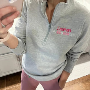 Personalized Name & Credentials Nurse Quarter Zip, Custom Minimalist RN BSN Pullover, Nurse Week Birthday Gift
