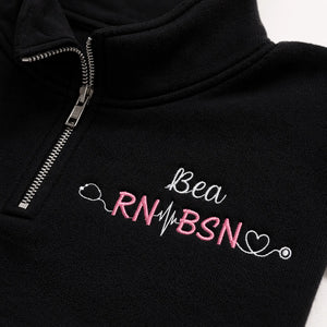 Personalized Name & Credentials Nurse Quarter Zip, Custom Minimalist RN BSN Pullover, Nurse Week Birthday Gift