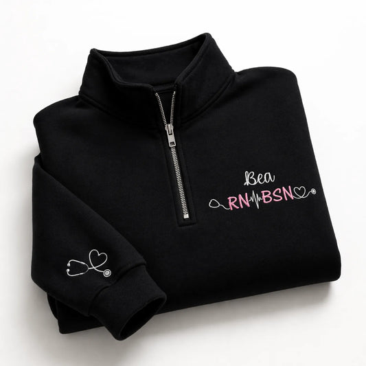 Personalized Name & Credentials Nurse Quarter Zip, Custom Minimalist RN BSN Pullover, Nurse Week Birthday Gift