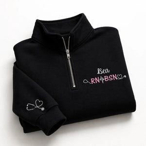 Personalized Name & Credentials Nurse Quarter Zip, Custom Minimalist RN BSN Pullover, Nurse Week Birthday Gift