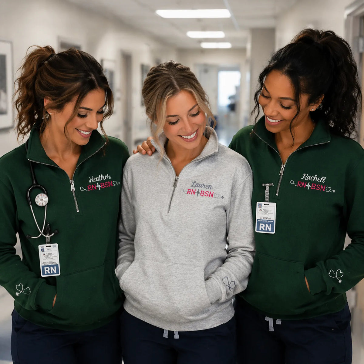 Personalized Name & Credentials Nurse Quarter Zip, Custom Minimalist RN BSN Pullover, Nurse Week Birthday Gift