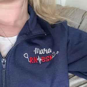 Personalized Name & Credentials Nurse Quarter Zip, Custom Minimalist RN BSN Pullover, Nurse Week Birthday Gift