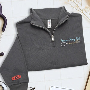 Custom Embroidered Nursing Quarter Zip - Personalized Name & Title RN, LPN, CNA, NP Nurse Week Gift