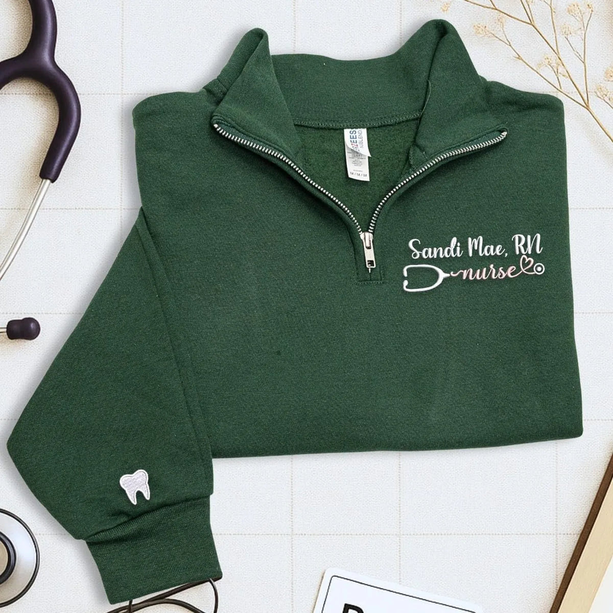 Custom Embroidered Nursing Quarter Zip - Personalized Name & Title RN, LPN, CNA, NP Nurse Week Gift