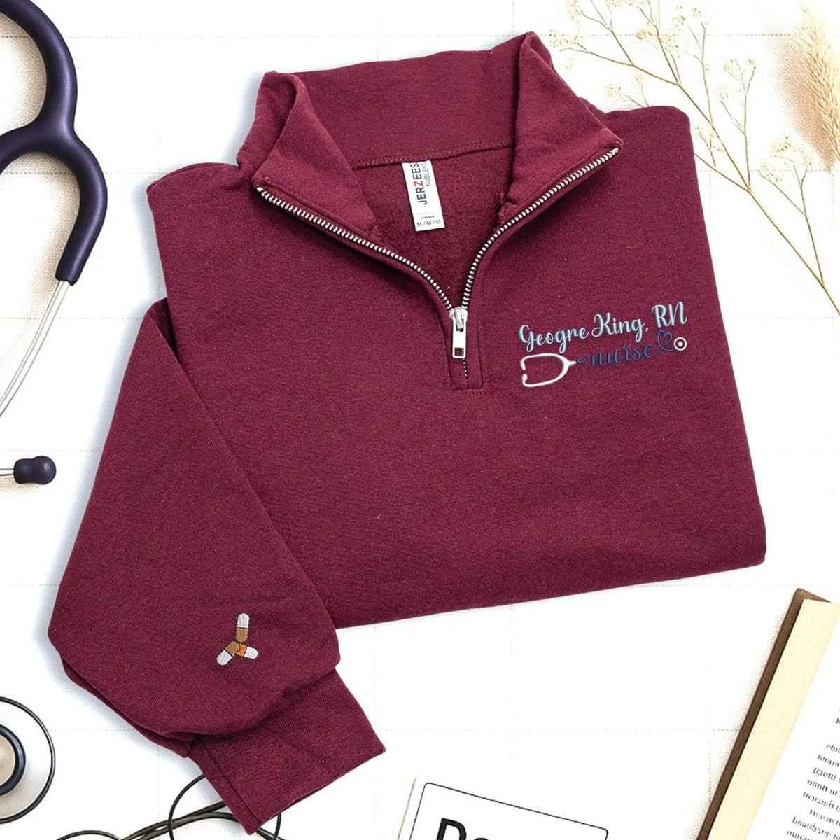 Custom Embroidered Nursing Quarter Zip - Personalized Name & Title RN, LPN, CNA, NP Nurse Week Gift