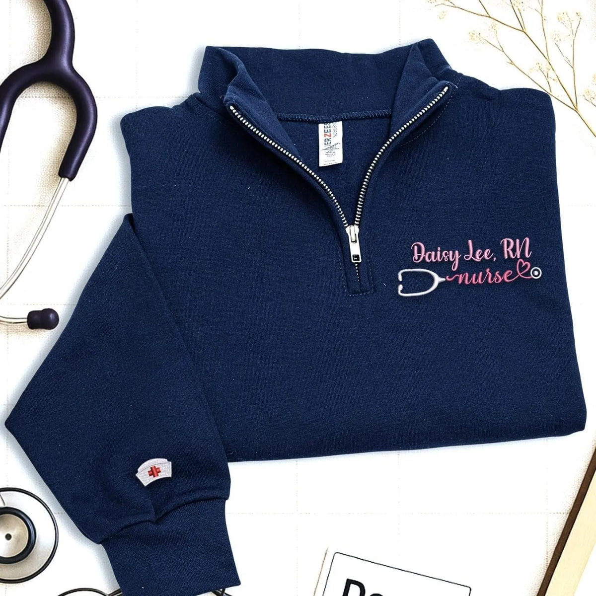 Custom Embroidered Nursing Quarter Zip - Personalized Name & Title RN, LPN, CNA, NP Nurse Week Gift