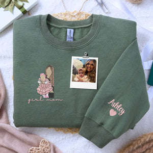 custom embroidered mom sweatshirt with kids names and personalized photo portrait hoodie gift