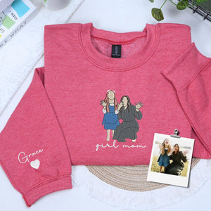 custom embroidered mom sweatshirt with kids names and personalized photo portrait hoodie gift