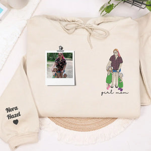 custom embroidered mom sweatshirt with kids names and personalized photo portrait hoodie gift