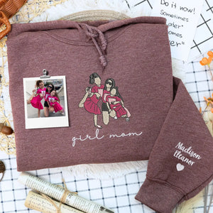 custom embroidered mom sweatshirt with kids names and personalized photo portrait hoodie gift