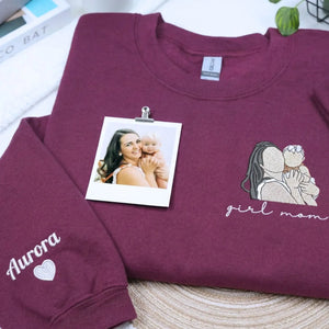 custom embroidered mom sweatshirt with kids names and personalized photo portrait hoodie gift