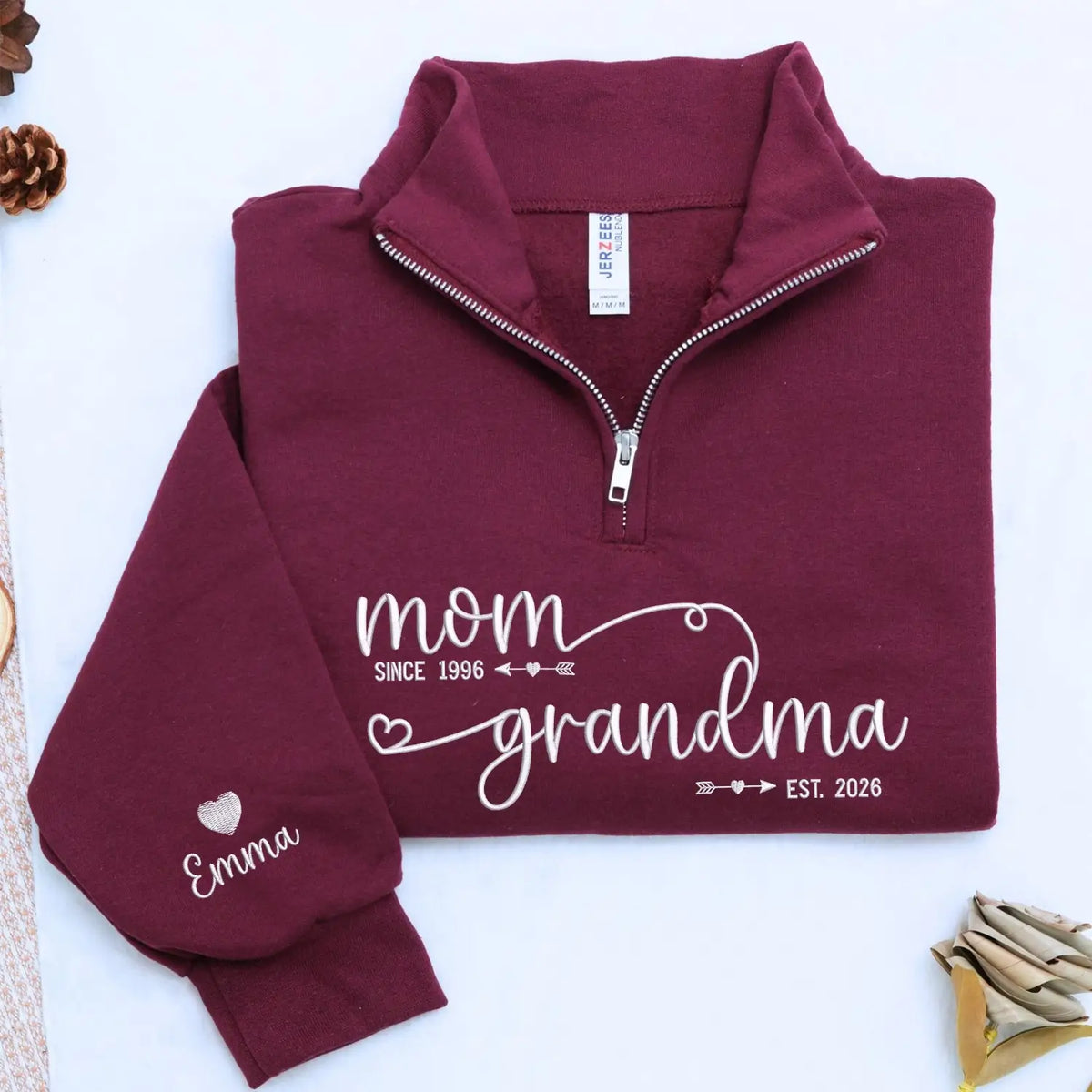 Custom embroidered mom to grandma EST quarter zip sweatshirt personalized gift for new grandma Mother's Day