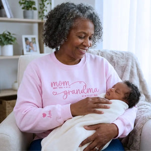 Custom embroidered grandma sweatshirt with grandkids names on sleeve personalized gift for new grandmother