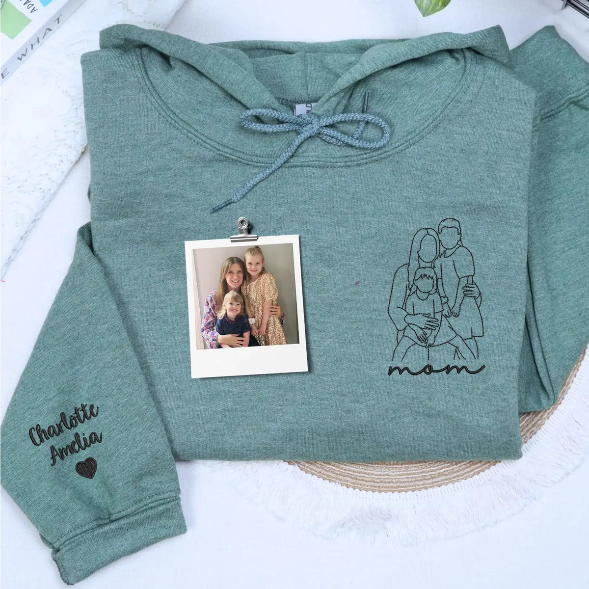 custom mom sweatshirt with kids names embroidered line art hoodie personalized mothers day gift