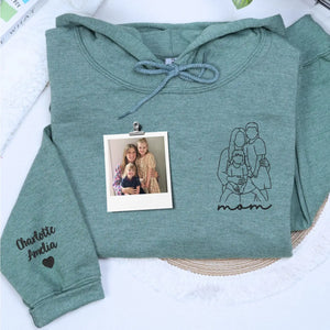 custom mom sweatshirt with kids names embroidered line art hoodie personalized mothers day gift