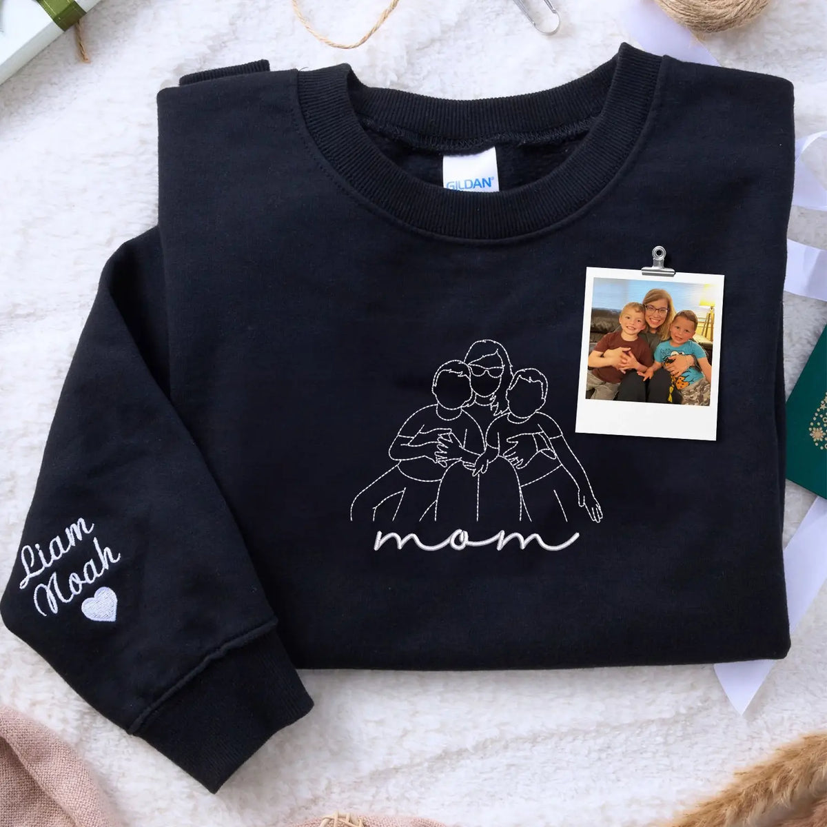 custom mom sweatshirt with kids names embroidered line art hoodie personalized mothers day gift