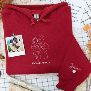 custom mom sweatshirt with kids names embroidered line art hoodie personalized mothers day gift