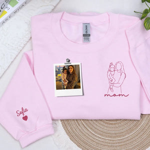 custom mom sweatshirt with kids names embroidered line art hoodie personalized mothers day gift