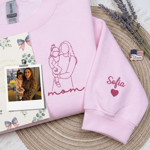 custom mom sweatshirt with kids names embroidered line art hoodie personalized mothers day gift
