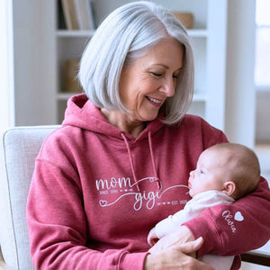 Custom embroidered Gigi sweatshirt in soft fabric, perfect heartfelt Mother’s Day gift for grandmother