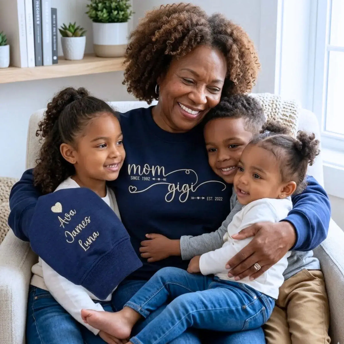 Custom embroidered Gigi sweatshirt in soft fabric, perfect heartfelt Mother’s Day gift for grandmother
