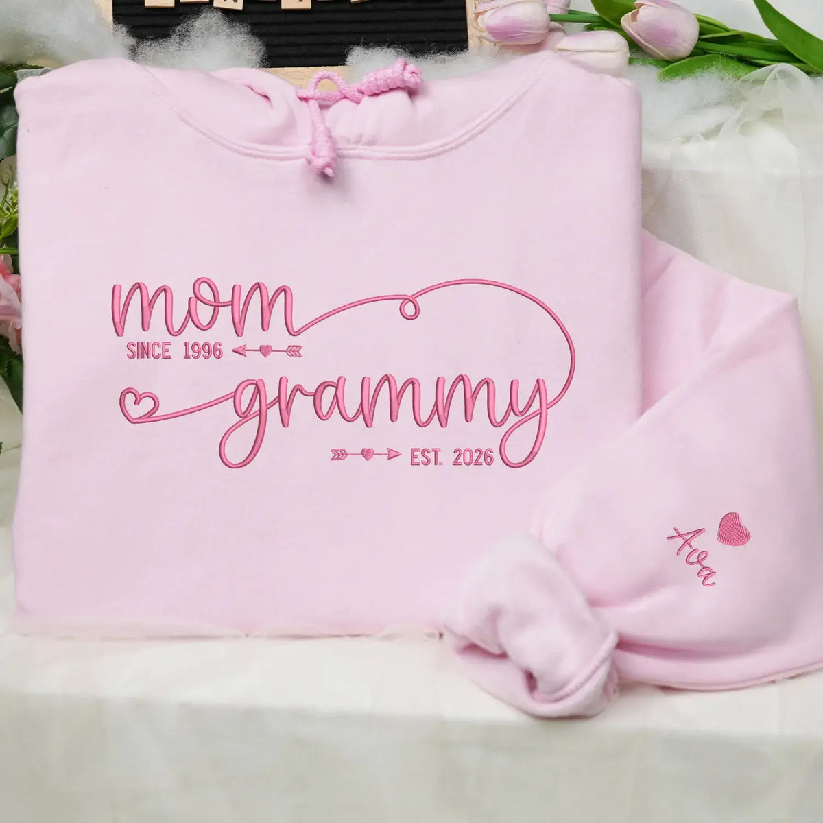 custom embroidered grandma sweatshirt with kids names on sleeve personalized hoodie gift for grandma