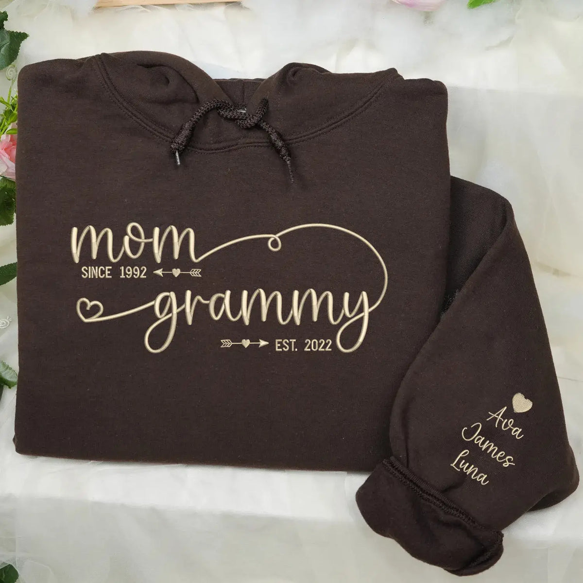 custom embroidered grandma sweatshirt with kids names on sleeve personalized hoodie gift for grandma