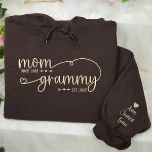 custom embroidered grandma sweatshirt with kids names on sleeve personalized hoodie gift for grandma