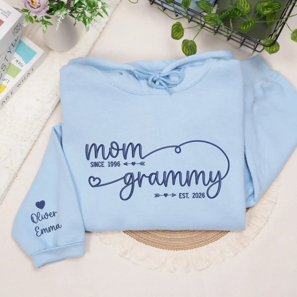 custom embroidered grandma sweatshirt with kids names on sleeve personalized hoodie gift for grandma