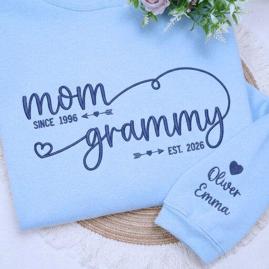 custom embroidered grandma sweatshirt with kids names on sleeve personalized hoodie gift for grandma