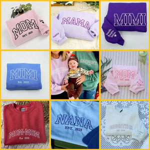 Custom embroidered momma sweatshirt with kids names personalized Mother's Day gift for mom