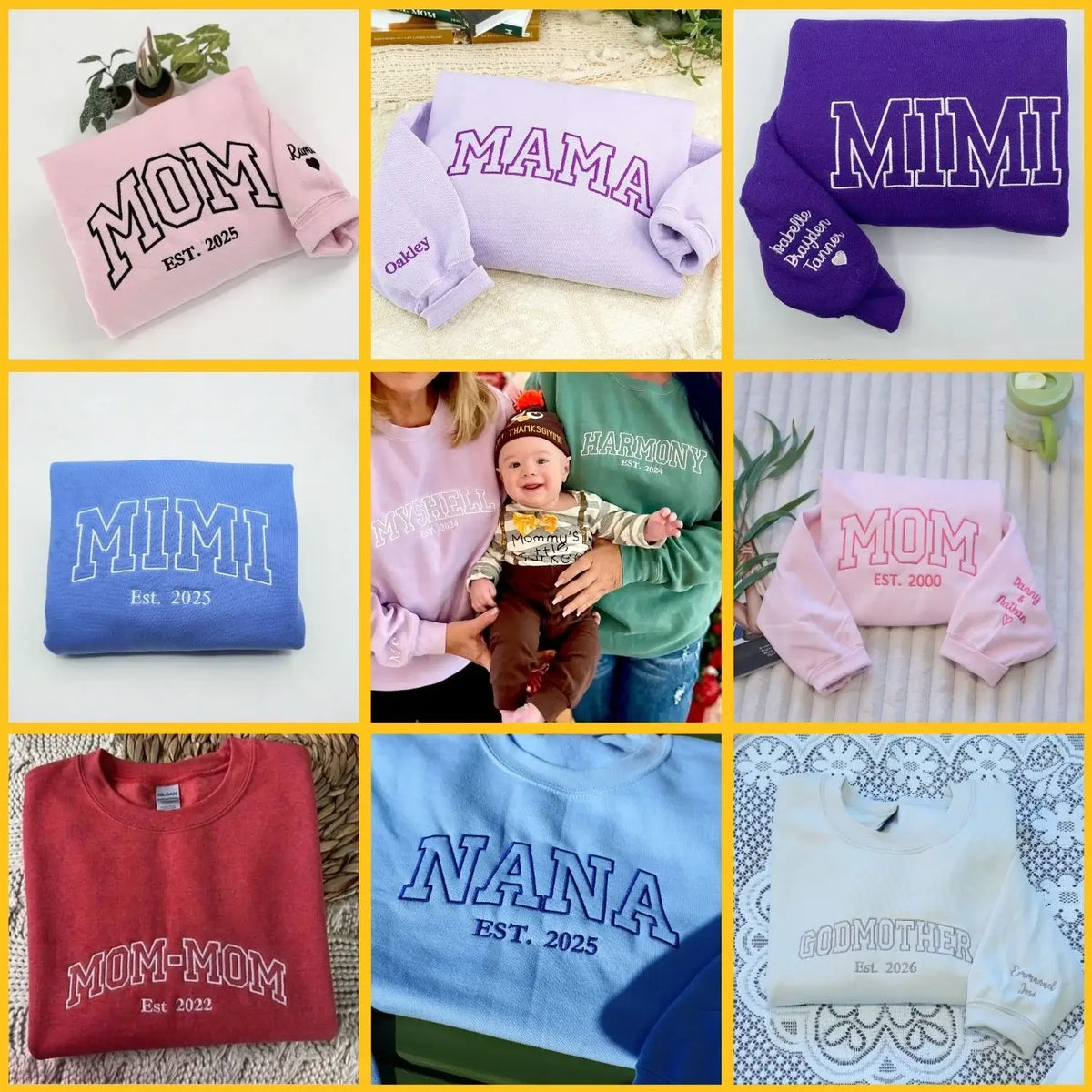 Custom embroidered mommy sweatshirt with kids name on sleeve personalized pregnancy gift for mom to be