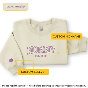 Custom embroidered mommy sweatshirt with kids name on sleeve personalized pregnancy gift for mom to be