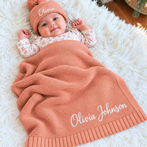 Custom Blanket for Baby Girl with Name, Embroidered Baby Girl First Christmas Gift
