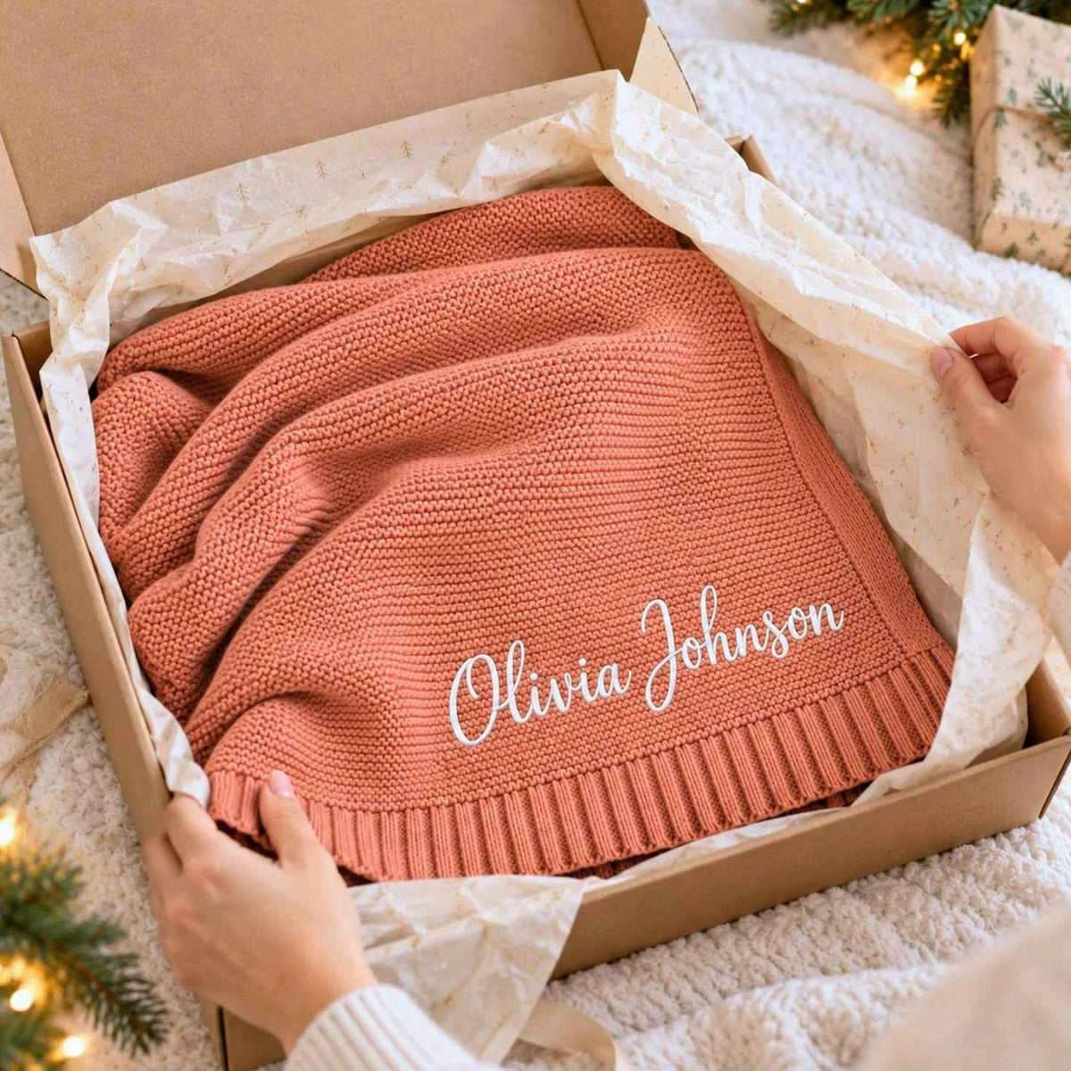 Custom Blanket for Baby Girl with Name, Embroidered Baby Girl First Christmas Gift