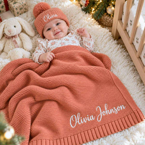 Custom Blanket for Baby Girl with Name, Embroidered Baby Girl First Christmas Gift