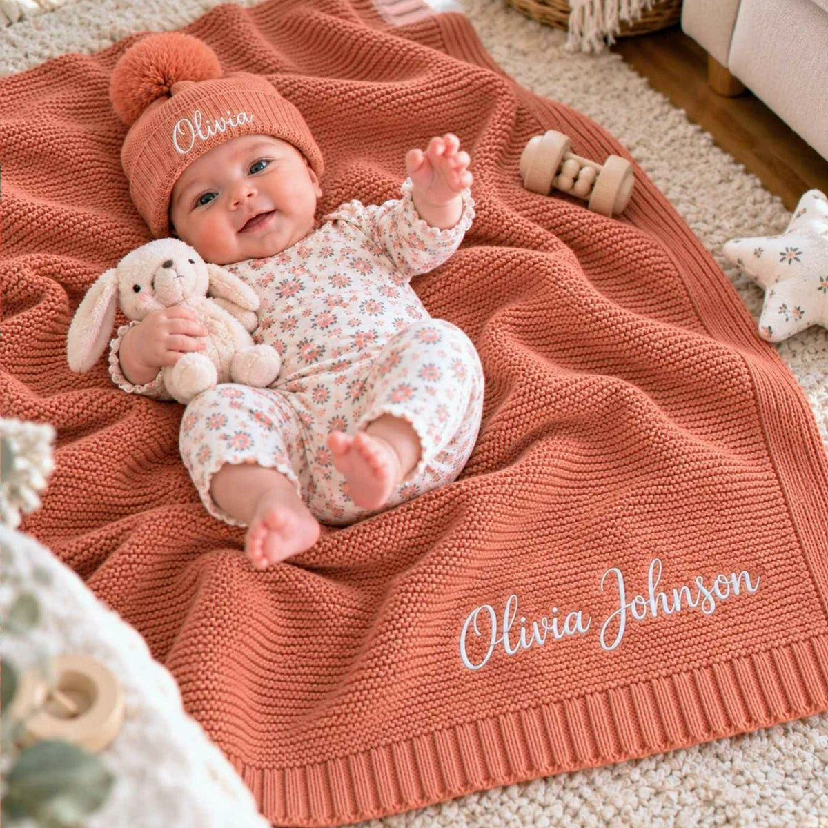 Custom Blanket for Baby Girl with Name, Embroidered Baby Girl First Christmas Gift