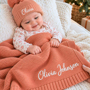 Custom Blanket for Baby Girl with Name, Embroidered Baby Girl First Christmas Gift