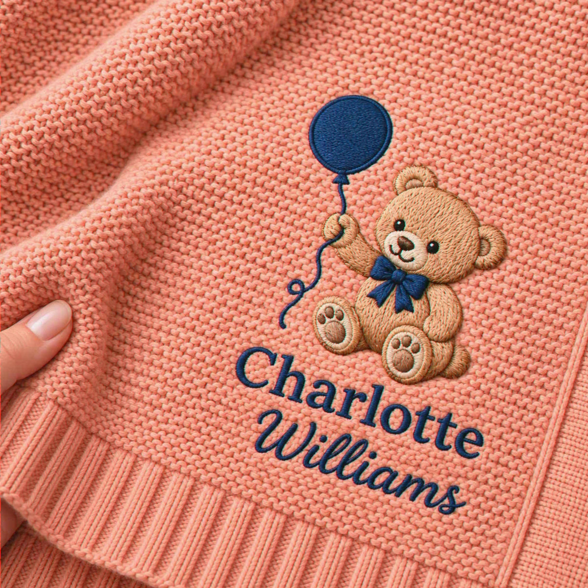 Custom Teddy Bear Embroidered Baby Blanket, Name Woodland Cabin Nursery Keepsake, Auntie Gift to Baby Nephew