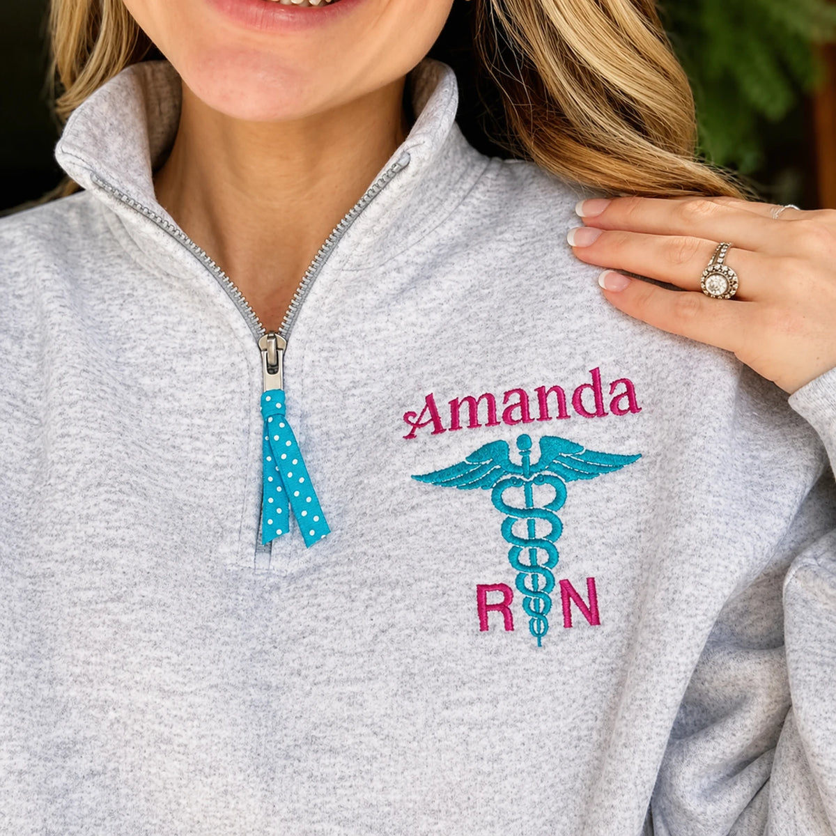 Custom Nurse Appreciation Week Gift - Embroidered Name CNA Quarter Zip - Personalized Nursing Assistant Pullover