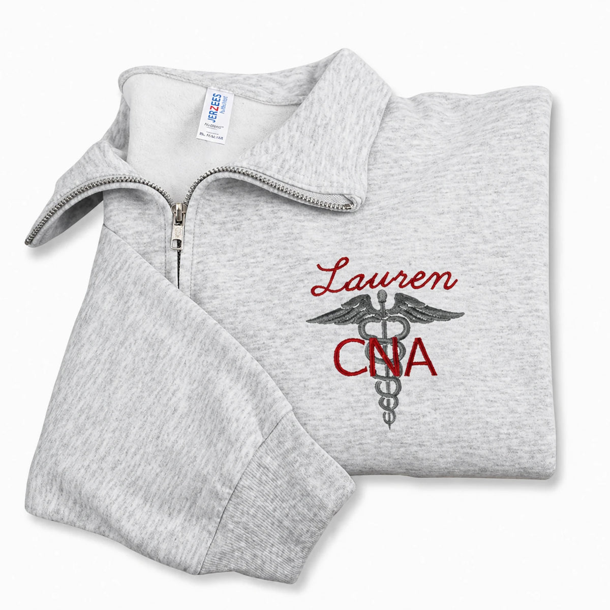 Custom Nurse Appreciation Week Gift - Embroidered Name CNA Quarter Zip - Personalized Nursing Assistant Pullover