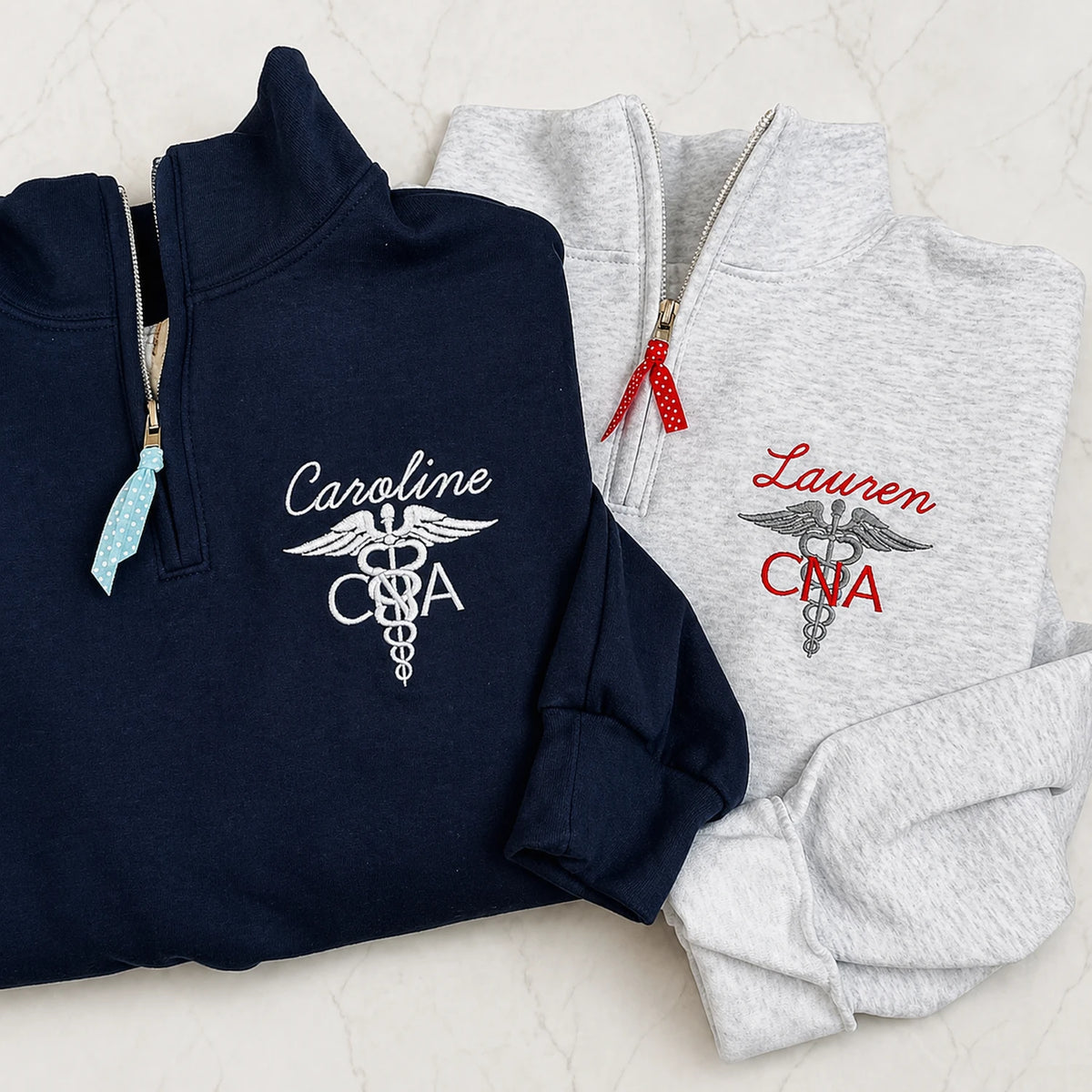 Custom Nurse Appreciation Week Gift - Embroidered Name CNA Quarter Zip - Personalized Nursing Assistant Pullover