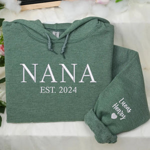 Custom embroidered Nana EST sweatshirt with grandkids names personalized grandmother gift