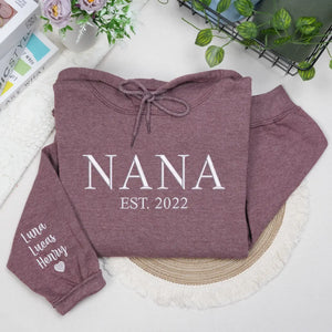 Custom embroidered Nana EST sweatshirt with grandkids names personalized grandmother gift
