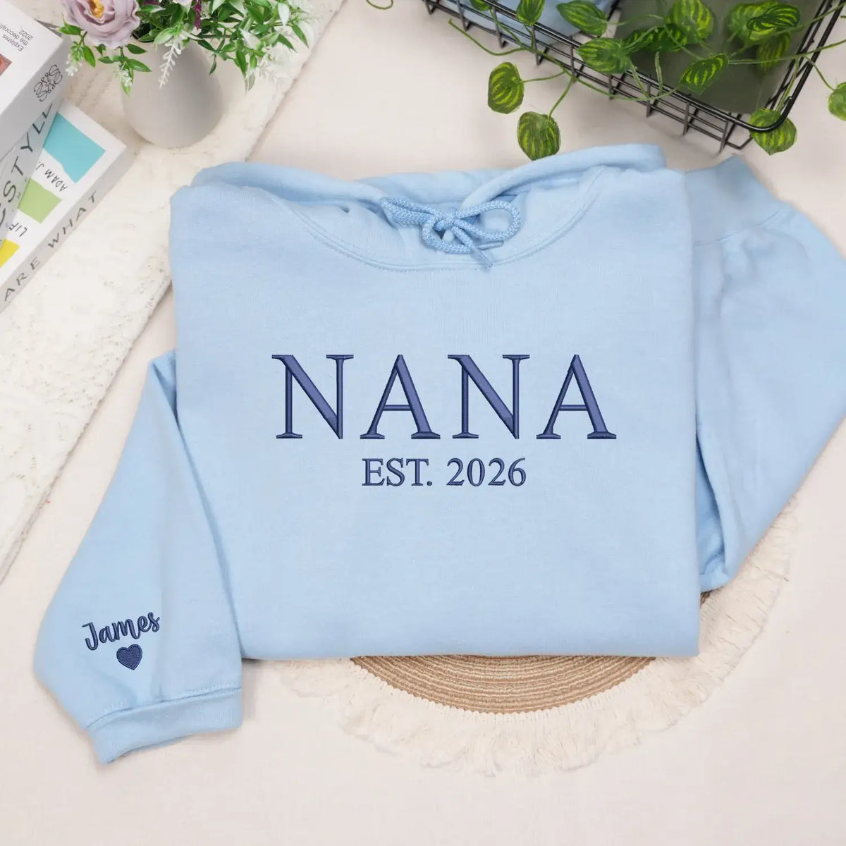 Custom embroidered Nana EST sweatshirt with grandkids names personalized grandmother gift