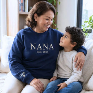 Custom embroidered Nana EST sweatshirt with grandkids names personalized grandmother gift