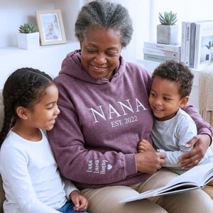 Custom embroidered Nana EST sweatshirt with grandkids names personalized grandmother gift