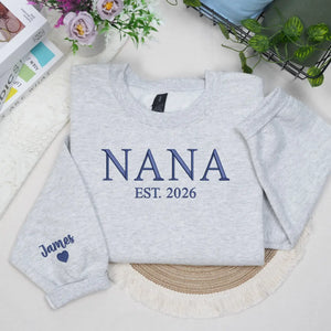 Custom embroidered Nana EST sweatshirt with grandkids names personalized grandmother gift