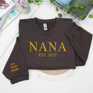 Custom Embroidered Nana EST Sweatshirt with Kids Name, Personalized Gift for Nana from Grandkids, Daughter
